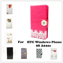 Luxury Wallet Crystal Bling Mobile Bags Rhinestone Leather Universal Cover Phone Case for HTC Windows Phone 8S A620e