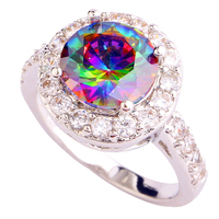 Delicate Colorful Rainbow Toapz 925 Silver Ring Size 6 7 8 9 Fashion Jewelry For Women Free Shipping Wholesale