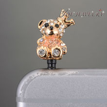 Wholesale 3.5mm Mini  Earphone Plug Cute Animal Crystal Bear  Dust Plug Telephone Accessories