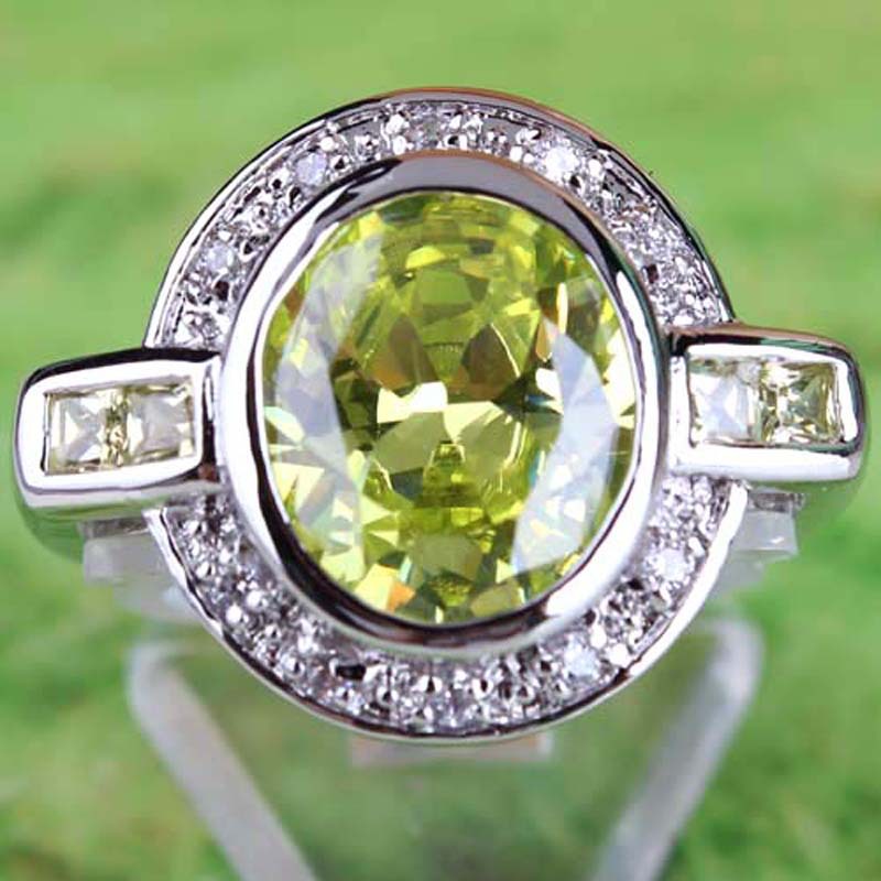 Art Deco Style Brilliant Green Amethyst 925 Silver Ring Size 10 Women Fashion Jewelry Free Shipping