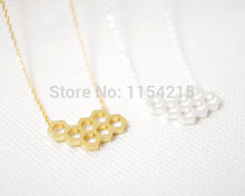 Free Shipping 10pcs Gold and Silver hive Necklace Honey Bee s House Necklace EY N029