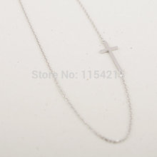 Min 1pc Gold and Silver Off Centered Sideways Cross Necklace 2014 Fashion Jewelry Tiny Necklace EY