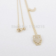 Min 1pc Gold and Silver Night Owl Half Moon Necklace For Women Elegant Jewelry Tiny Necklace