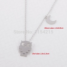 Min 1pc Gold and Silver Night Owl Half Moon Necklace For Women Elegant Jewelry Tiny Necklace