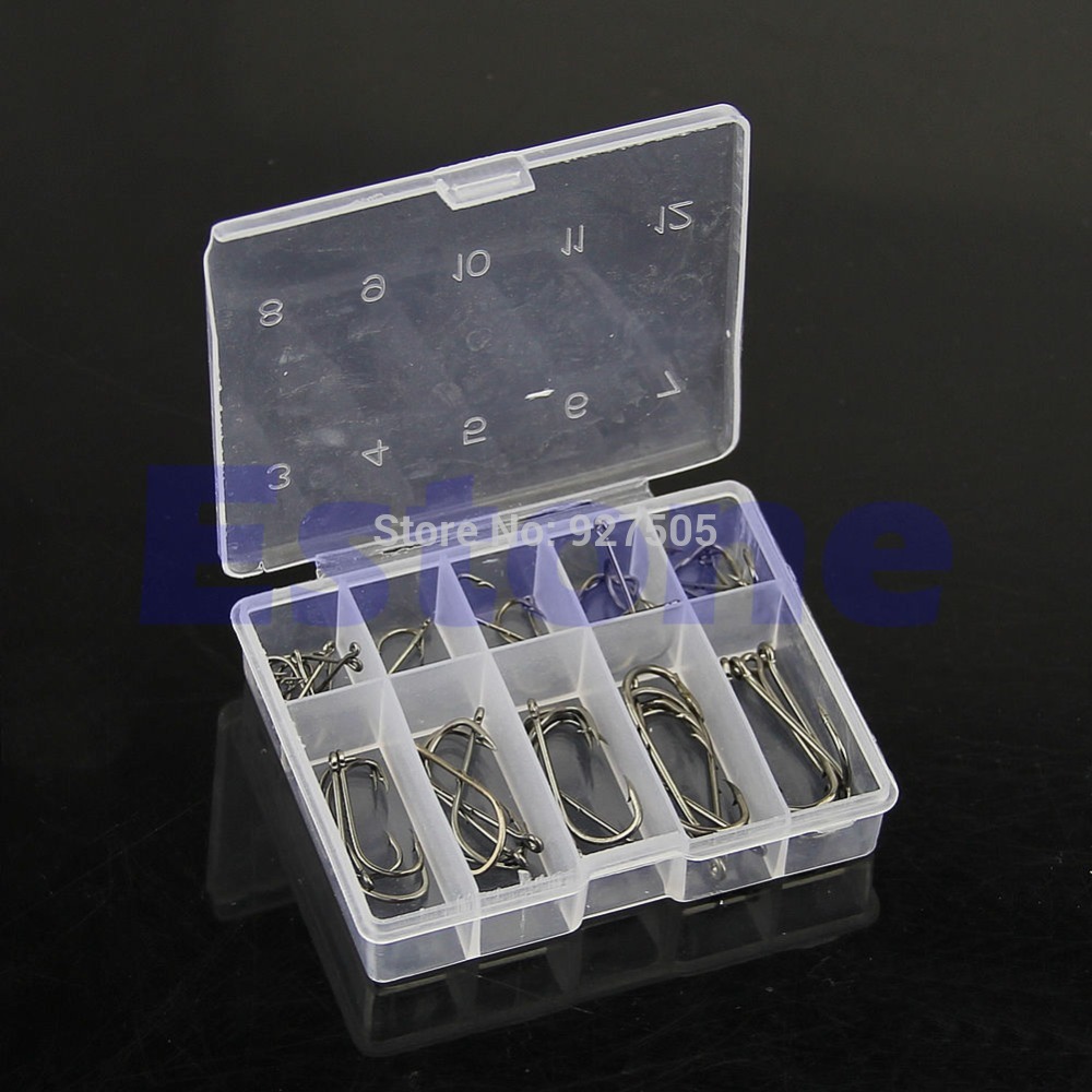 B39 Hot selling Assorted Silver Black Fishing Sharpened Hook Tackle Lure Bait 10 Size 50Pcs free