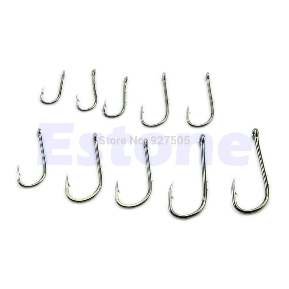 B39 Hot selling Assorted Silver Black Fishing Sharpened Hook Tackle Lure Bait 10 Size 50Pcs free