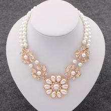 New Charm Bohemia Jewelry Crystal Pearl Flower Bib Choker Chunky Statement Collar Necklace