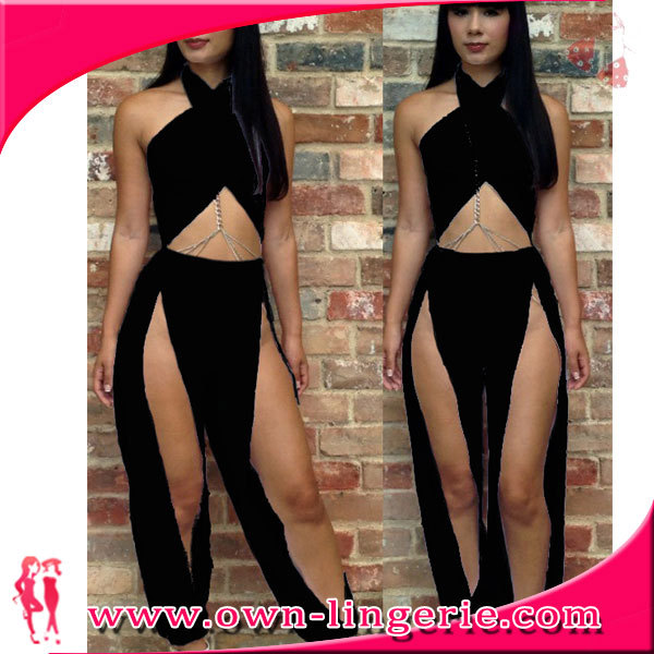 free shipping online jumpsuit hollow out bosyduit neck halter bodysuit for clubwear