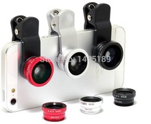 Universal 3in1 Clip-On Fish Eye Lens Black/Red/Sliver Wide Angle Macro Mobile Phone Photo For Iphone 4 5 Samsung Galaxy S4 S5