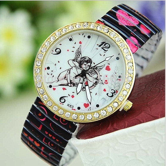 BIG flexible bracelet watch Cupid Angel Arrow Silicone watch casual dress women Quartz wristwatch Rhinestone Watch