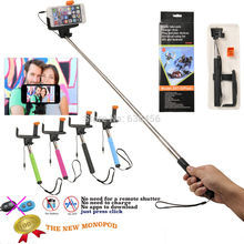 For iPhone6 Plus/6/5S/5C/4S/4/For LG G3/G2 Extendable Selfie Stick Monopod Cable With Remote Shutter Button+Clip Holder