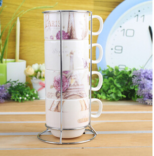 2014 Zakka Rose Eiffel Tower style Coffee mug set 4pcs set creative ceramic milk tea mug