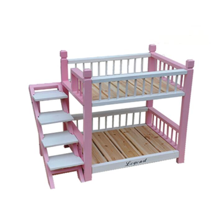 Wooden Double Layer Deck Pet Dog House Kennel Bunk Pet Bed With Puppy ...