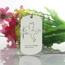 Hand Stamped Name Dog Tag Necklace Personalized Cupid Love Pendant Titanium Engagement Gift Couple Initial Necklace