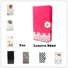 Luxury Wallet Crystal Bling Mobile Bags Rhinestone  Leather Universal Cover Phone Case for Lenovo S820