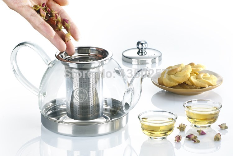 induction cooker suitable coffee tea sets tea pot 900ML stainless steel borosilicate glass tea pot teapot