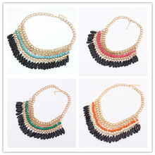 Wholesale 2015 Bohemian Tassels Drop Vintage Gold Choker Chain Neon Bib Statement Necklaces Pendants Fashion Jewelry