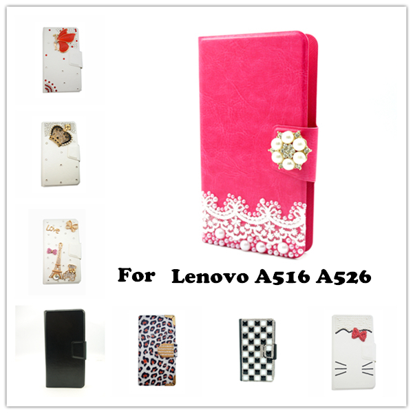 Luxury Wallet Crystal Bling Mobile Bags Rhinestone Leather Universal Cover Phone Case for Lenovo A516 A526