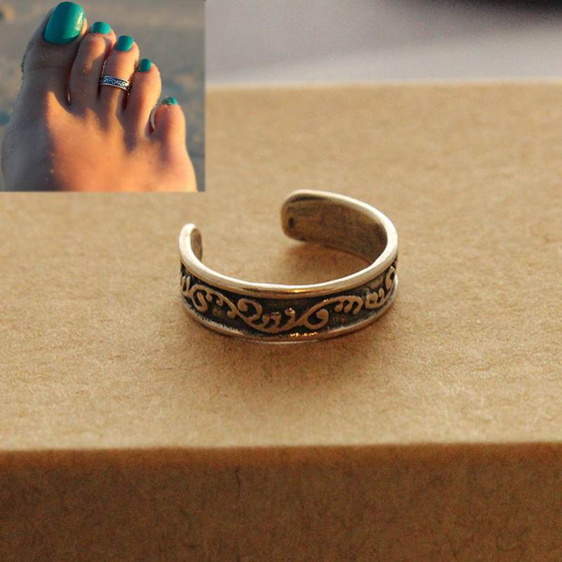 Adjustable Foot Beach Jewelry Europe Style Antique Silver Carving Toe Ring