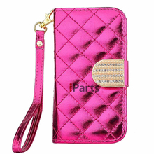 The Latest Japanned Leather Wallet Diamond Magnetic Flip Cover Stand Case Wristlet for Samsung Galaxy S3