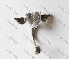 Fashion Rhinestone Heart Wings Navel Belly Button Rings Belly Rings Body Jewelry Body Piercing RB