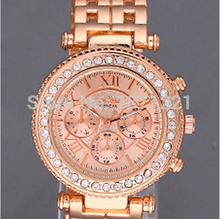 Moda de lujo a estrenar mujer relojes de ginebra cristal de cuarzo reloj del Rhinestone del oro reloj de pulsera reloj montre relogio feminino