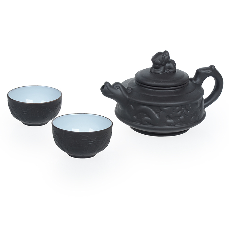 Yixing Purple Teapot Tea Cup Travel Tea Set Kung Fu Tea Set Dragon Black Teacup 3Pcs