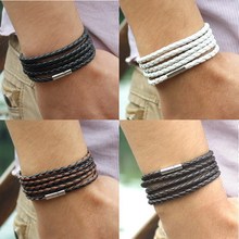New Fashion 5 layer Leather Bracelets & charm Bangle Handmade Round Rope Turn Buckle Bracelet For Women Men Low Price Wholesale