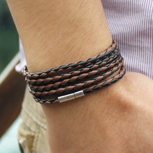 New Fashion 5 layer Leather Bracelets charm Bangle Handmade Round Rope Turn Buckle Bracelet For Women