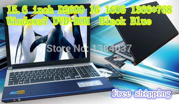 Large Size Laptop 15 6 inch 1366 768 Intel D2600 1 86 GHz DVD ROM 1G