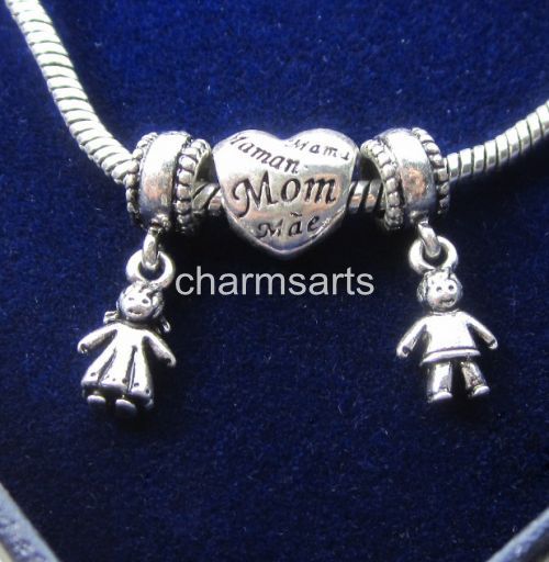 Mom Charm Boy And Girl Charm Mother s Day Gifts 3pcs lot Fits Pandora Bracelets
