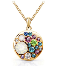 New Arrival 18K Gold Plated Crystal Simulated Diamond korean Fashion Jewelry multicolor Round Necklace Pendants for