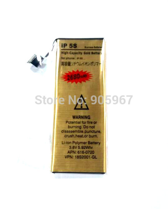 High Capacity 2680mAh Gold Li ion Portable Mini Backup Replacement Battery for iPhone 5S Cell phone