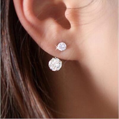 E341 New arrival 2014 gold plated double crystal stud earrings for gifts