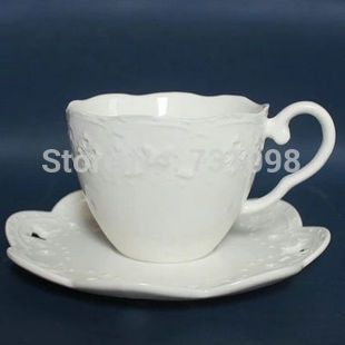 Brand New Bone China Embossed Ceramic 100 Hand Made White Lace Flower Coffee Cup Set 