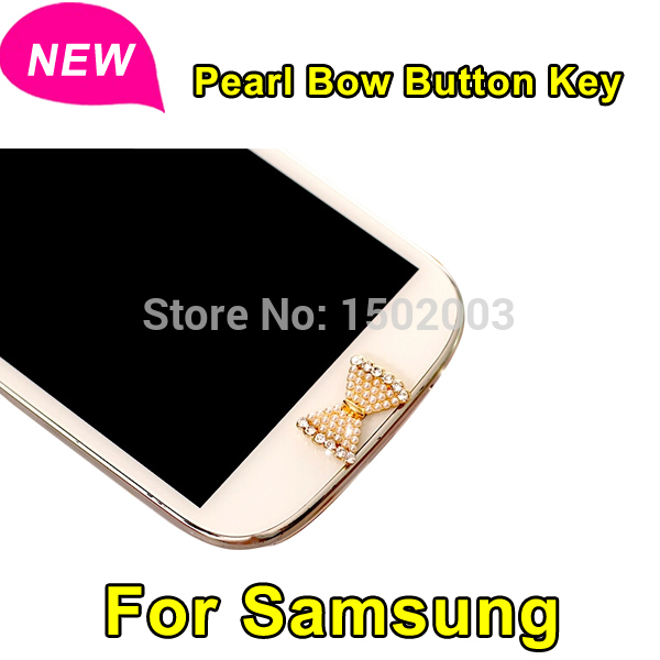 Fashion crystal Bowknot home button sticker for samsung galaxy s5 note 3 note 4 pearl rhinestone