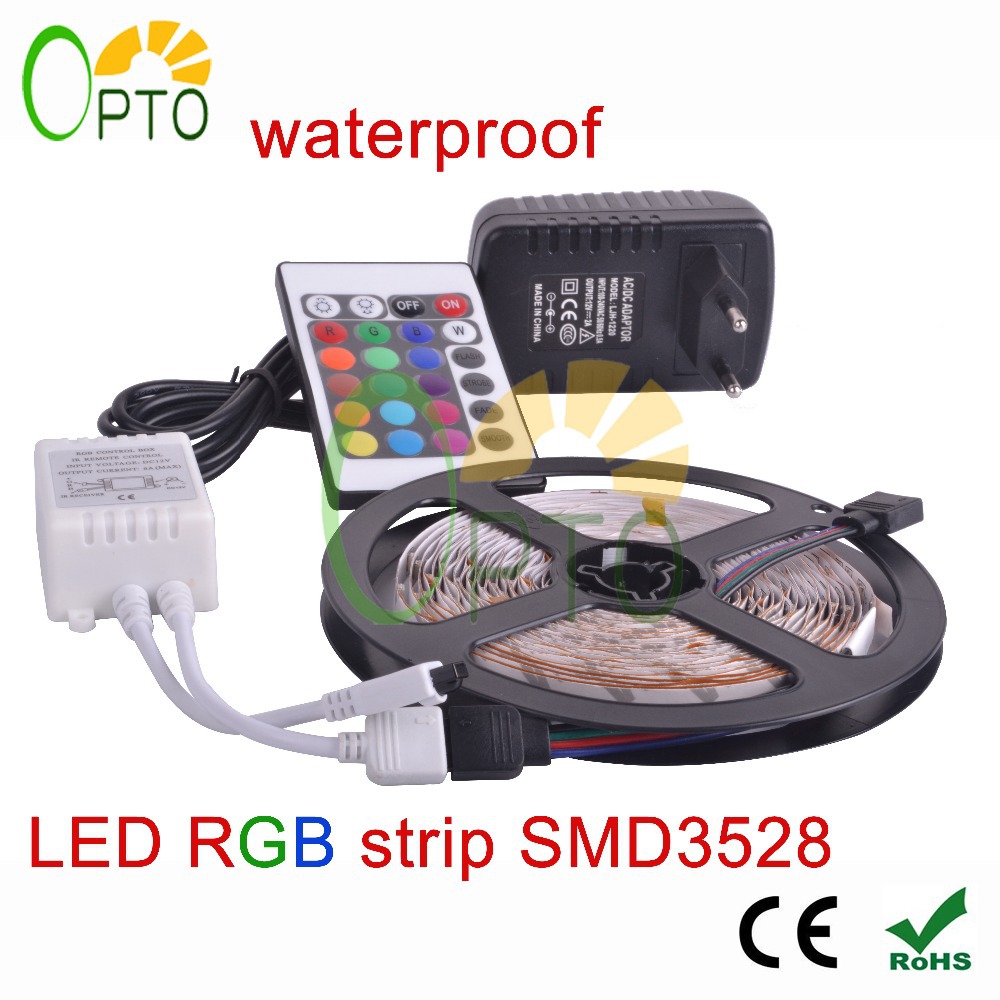 Waterproof LED RGB strip light SMD3528 IP65 Fiexble Light 60LED M 5M DC 12V Adapter Power