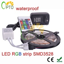 Waterproof LED RGB strip light SMD3528 IP65 Fiexble Light 60LED/M 5M DC 12V Adapter Power 2A Free shipping RGB strip lamp bulb