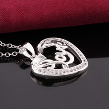 High quality Fashion Jewelry Exquisite crystal heart shaped pendant Beautiful LOVE 925 silver Necklace Valentine s