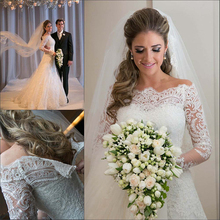 Robe Mariage 2014 Free Shipping Luxury Wedding Dresses A Line White Long Sleeve Lace Wedding Dress