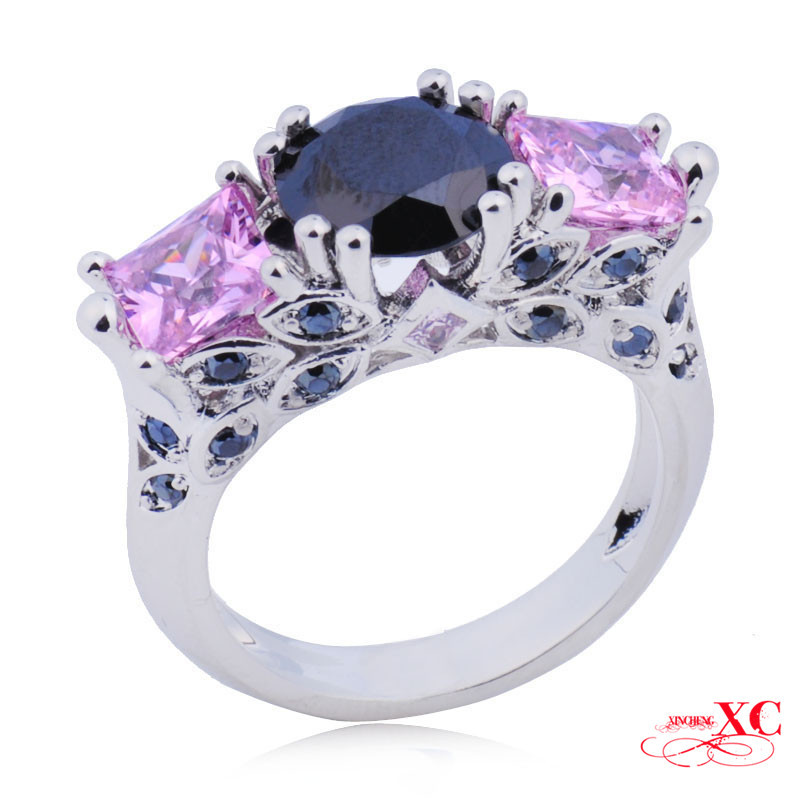 Jewelry Wedding Finger Rings Pink Black Sapphire AAA Zircon 18KT White ...