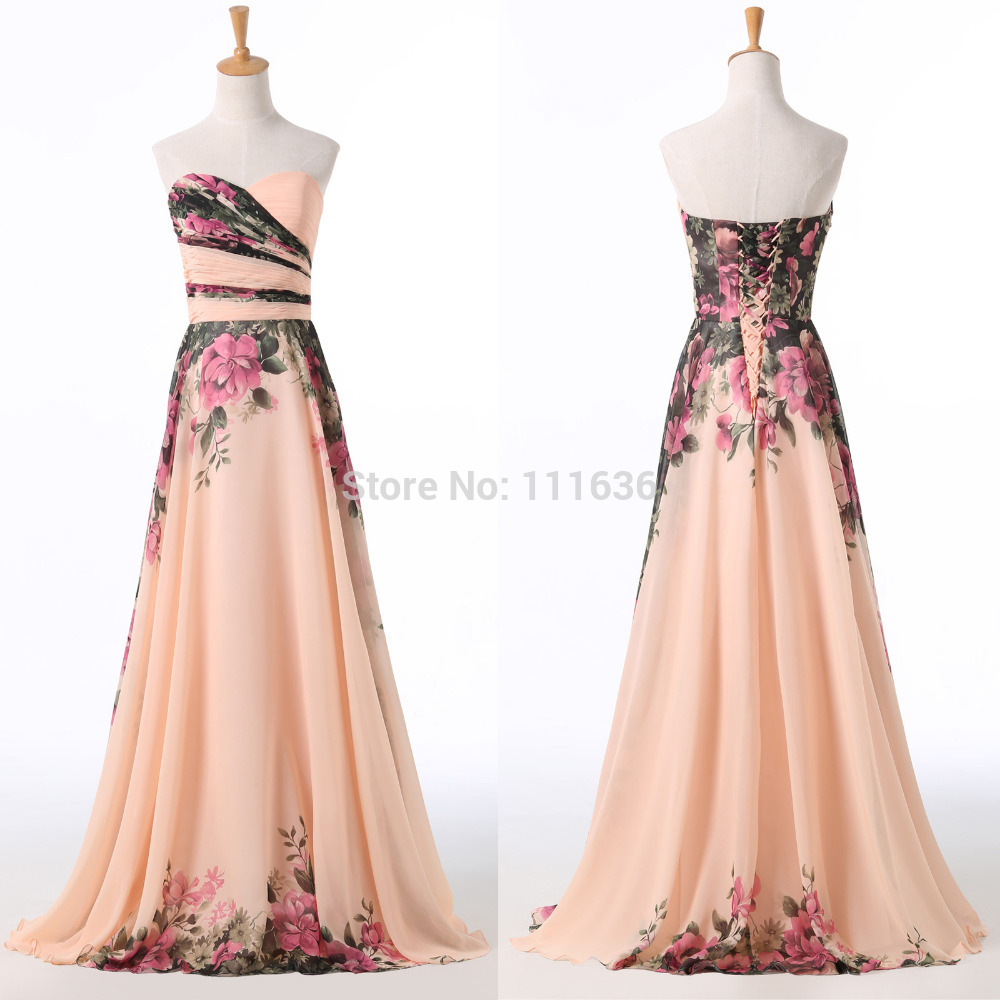 Pattern Vintage Chiffon Evening dress Sweetheart Prom dresses 2015 ...