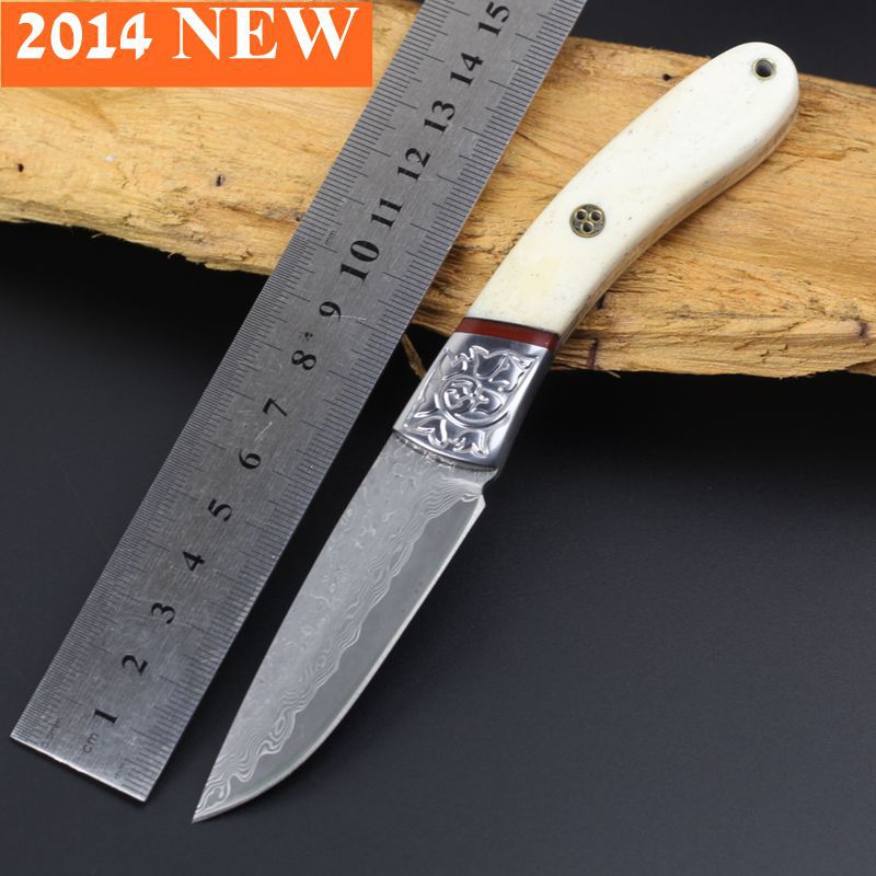 2015 hot new Tactical Damascus knife hunting knife camping outdoor tools survival fixed blade knife leather
