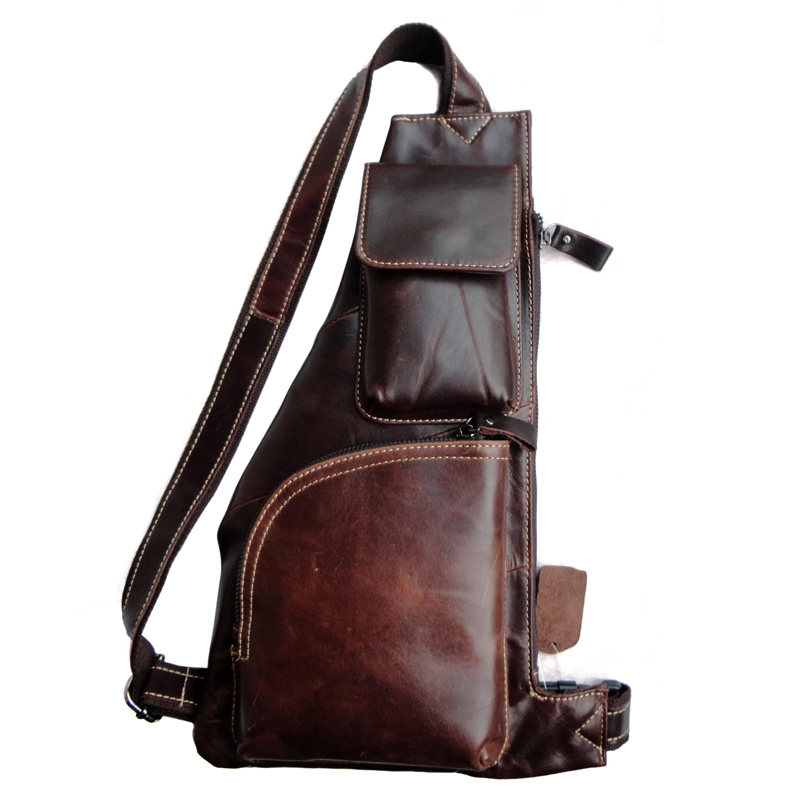 ... Bag-Crossbody-bag-Cowhide-Leather-Hiking-Sport-Bag-Brown-Genuine