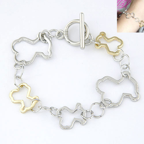 Metal Teddy Bear Shaped Bracelets Gold Silver Chain Bracelets for Women Men pulseiras femininas masculina 2014