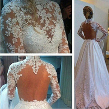 Women Wedding Dress 2014 Free Shipping Vestidos Noiva A Line Wedding Gowns with Long Sleeves