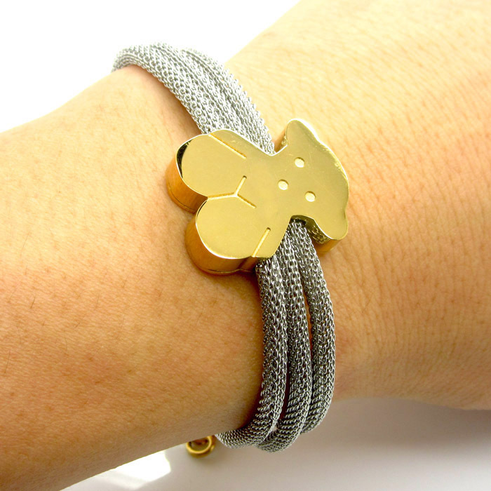 2015 Top Quality Stainless Steel Fashion Jewelry Mesh Chain Cuff Bracelets Bangles Lovely Bear Bracelet For