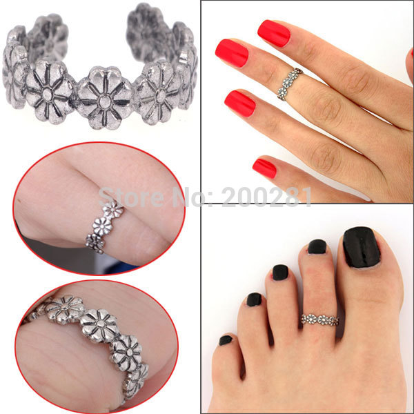 10Pcs lot Fashion Adjustable Women Vintage Daisy Flower Open Ring Toe Ring Knuckle Band Mid Finger