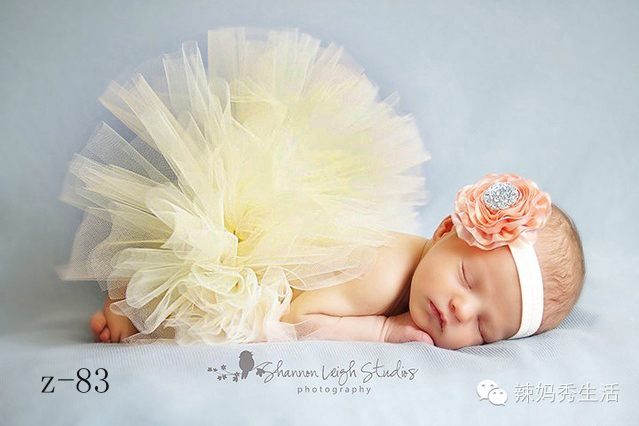  Lovely Baby Photography Props Pink flower with jewelry headwear baby girls light yellow dress and