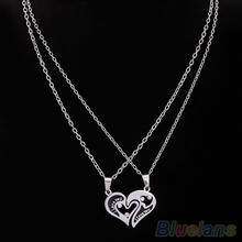 Men s Women s Lover Couple I Love You Alloy Rhinestone Heart Shape Pendant Choker Chain